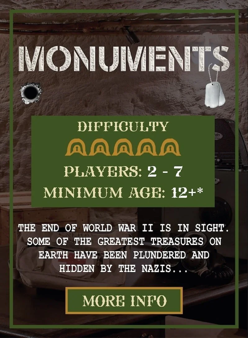 MONUMENTS - Difficulty 5/5 Players 2-7 Minimum Age 12+ The end of World War Two is in sight. Some of the greatest treasures on earth have been plundered and hidden by the nazis...